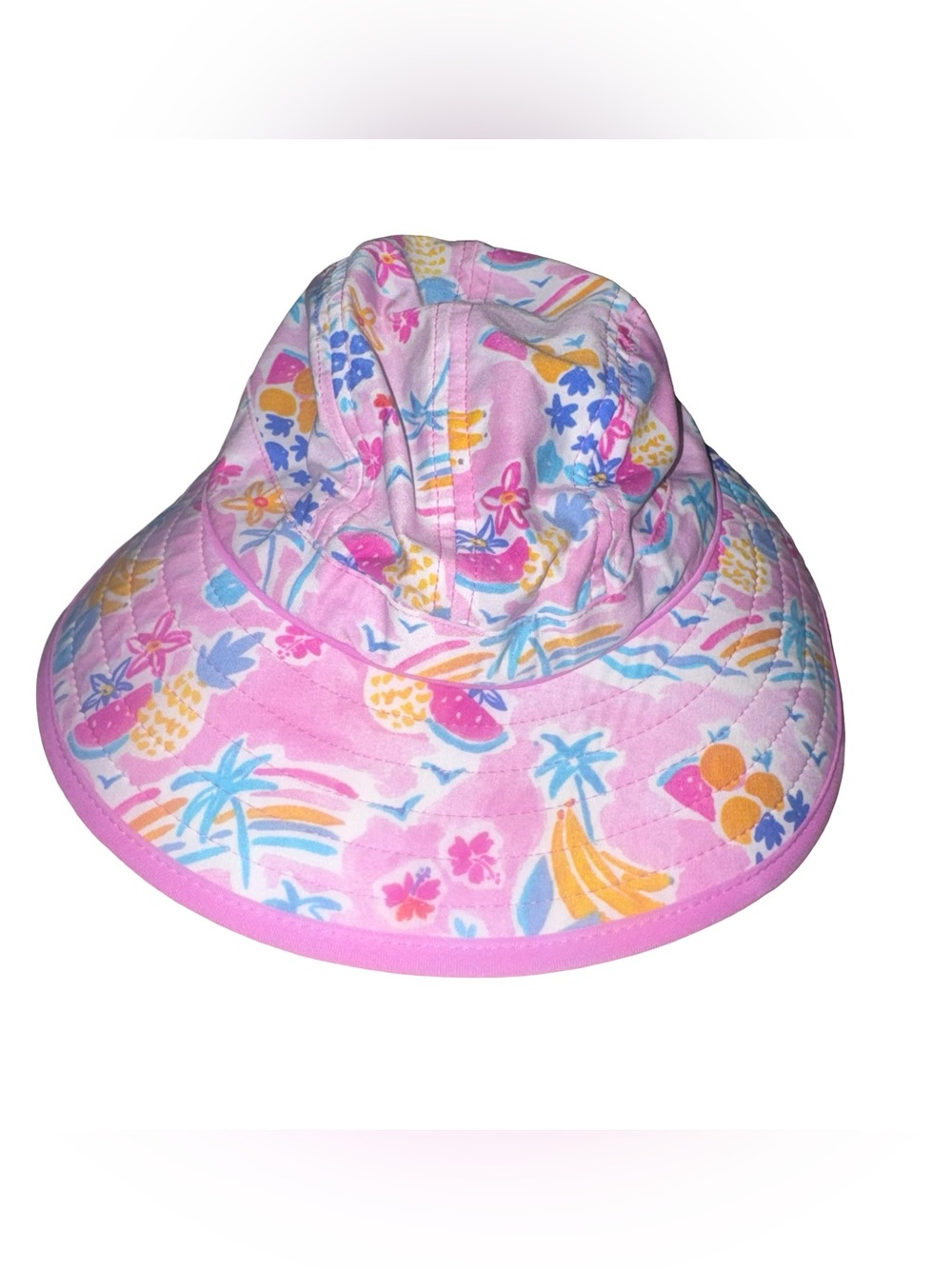 Coolibar Pink Tropical Bucket Hat with Blue‎ and Yellow Accents